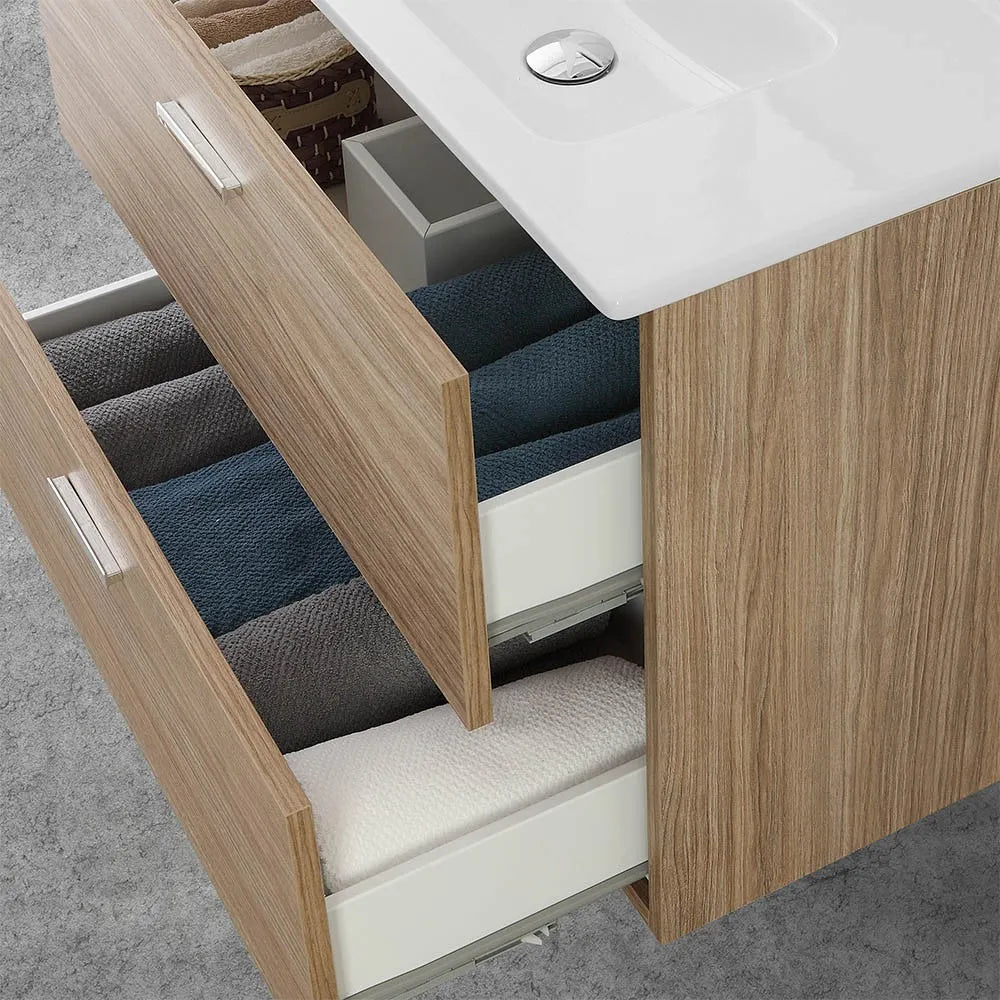 Mobile bagno sospeso 80 rovere tropea con top e specchiera LED  Martha