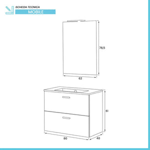 Mobile bagno sospeso 80 rovere tropea con top e specchiera LED  Martha