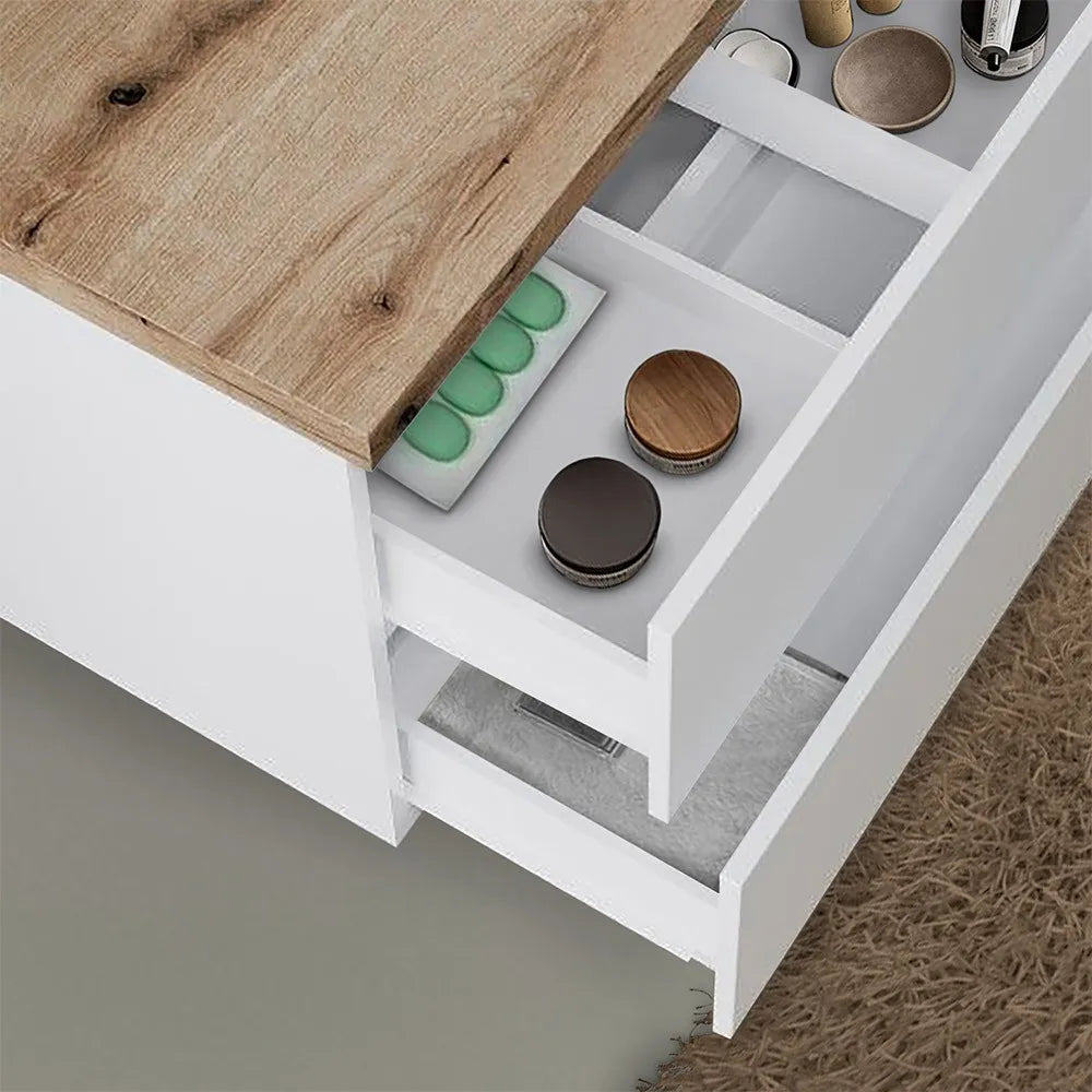 Mobile bagno sospeso 80 Town bianco top rovere naturale per lavabo d'appoggio