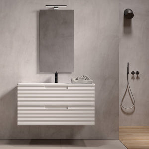 Mobile bagno sospeso 100cm bianco ondulato zen, selezione accessori con specchio