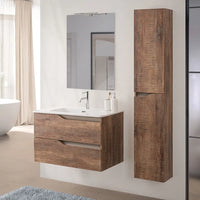 Mobile bagno sospeso 80cm tabacco e tortora con lavabo e specchio Sumya
