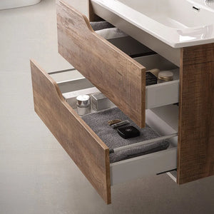 Mobile bagno sospeso 80cm tabacco e tortora con lavabo e specchio Sumya