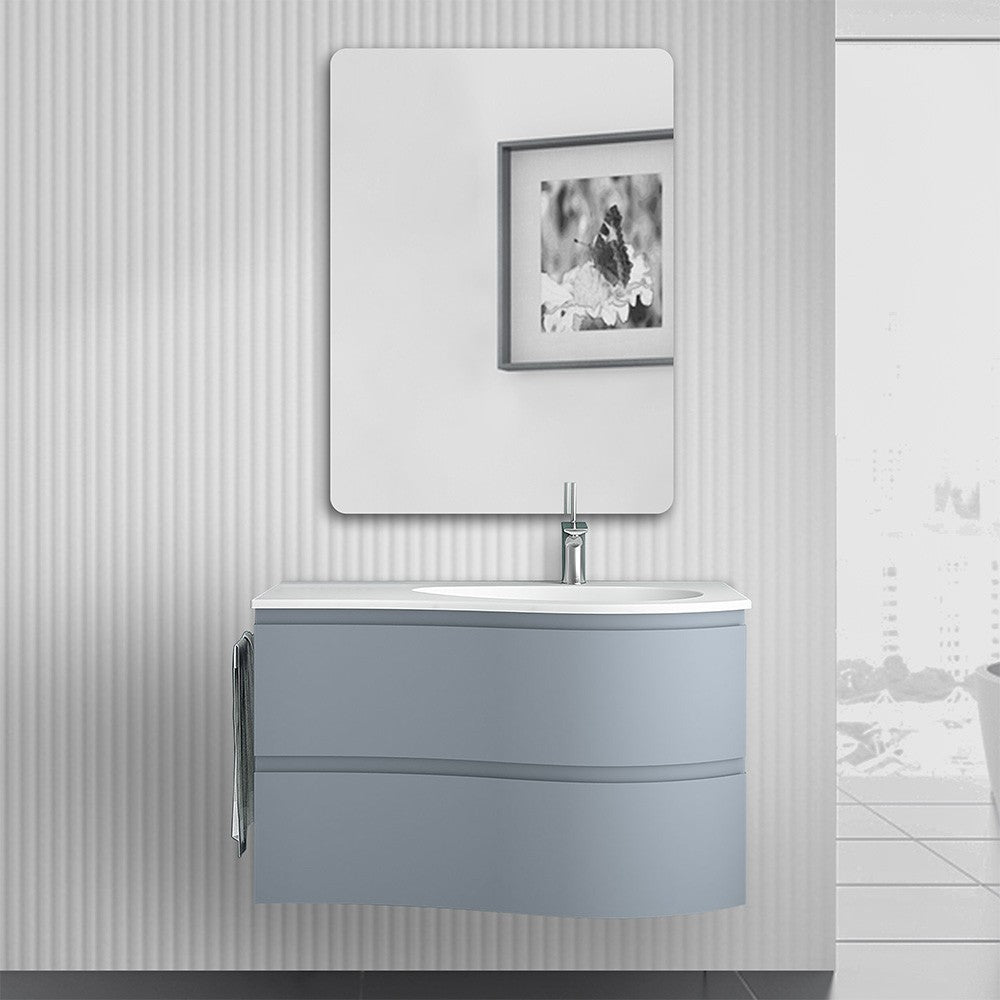 Mobile bagno sospeso 90 cm Melody azzurro polvere con vasca a destra