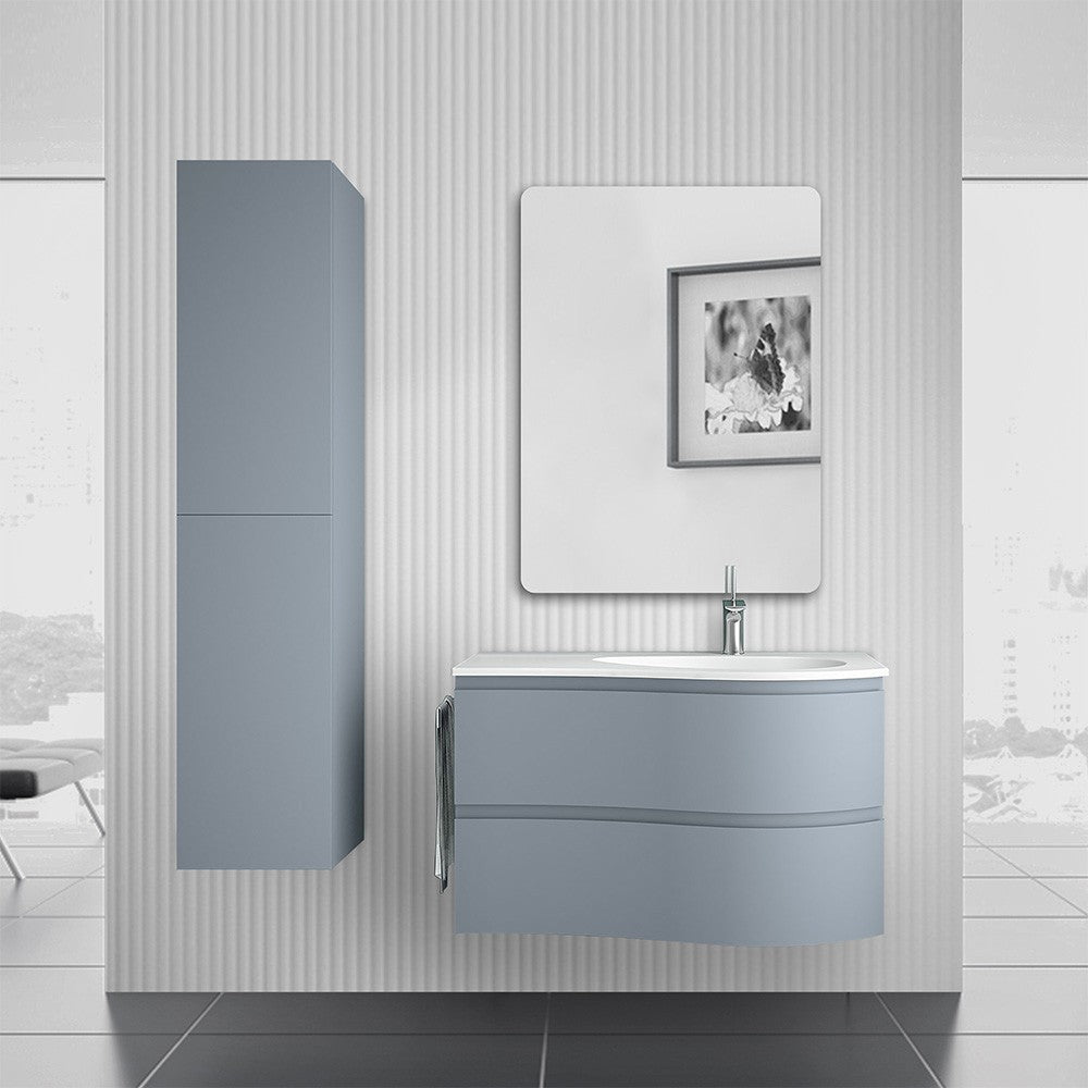 Mobile bagno sospeso 90 cm Melody azzurro polvere con vasca a destra