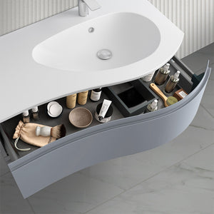 Mobile bagno sospeso 90 cm Melody azzurro polvere con vasca a destra