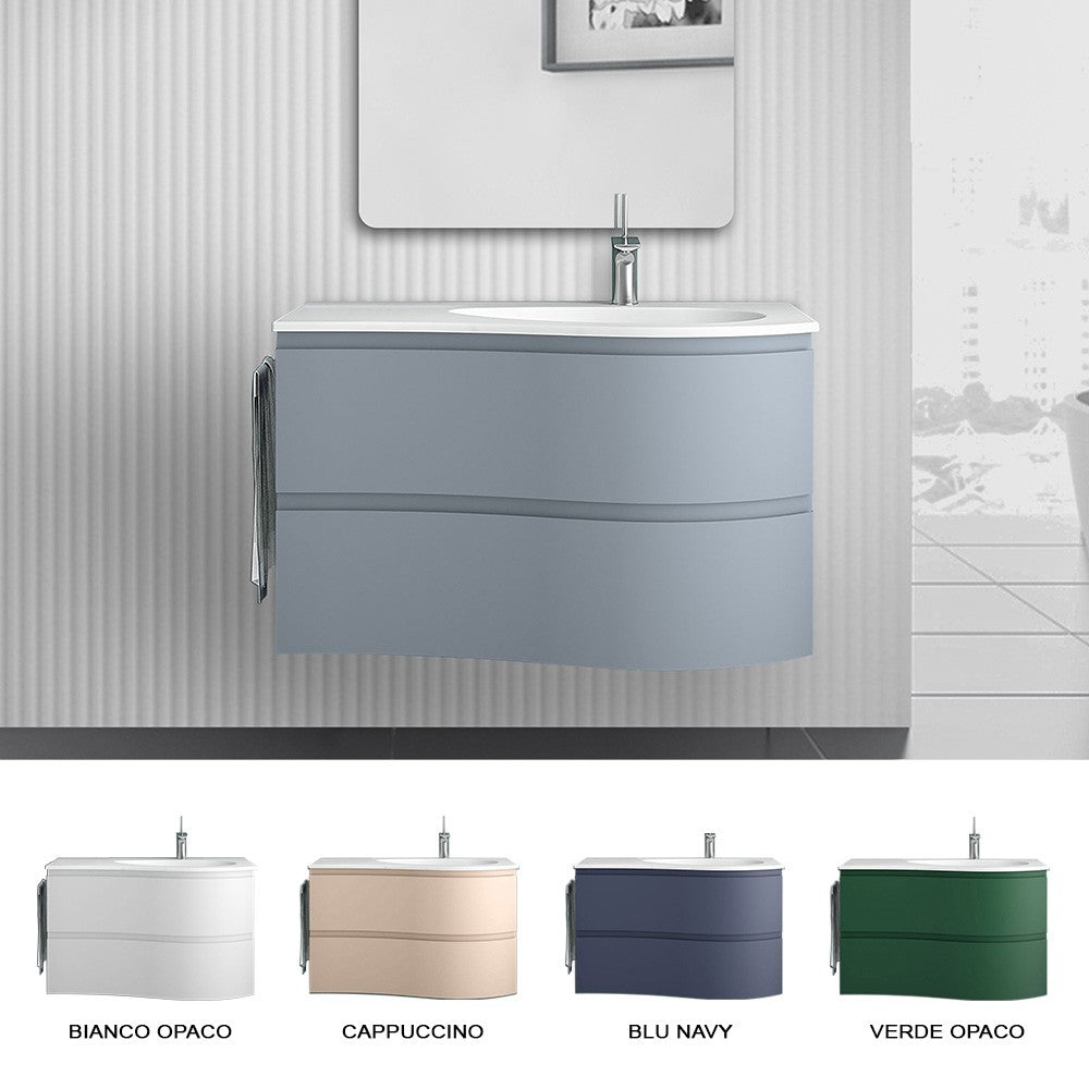 Mobile bagno sospeso 90 cm Melody azzurro polvere con vasca a destra