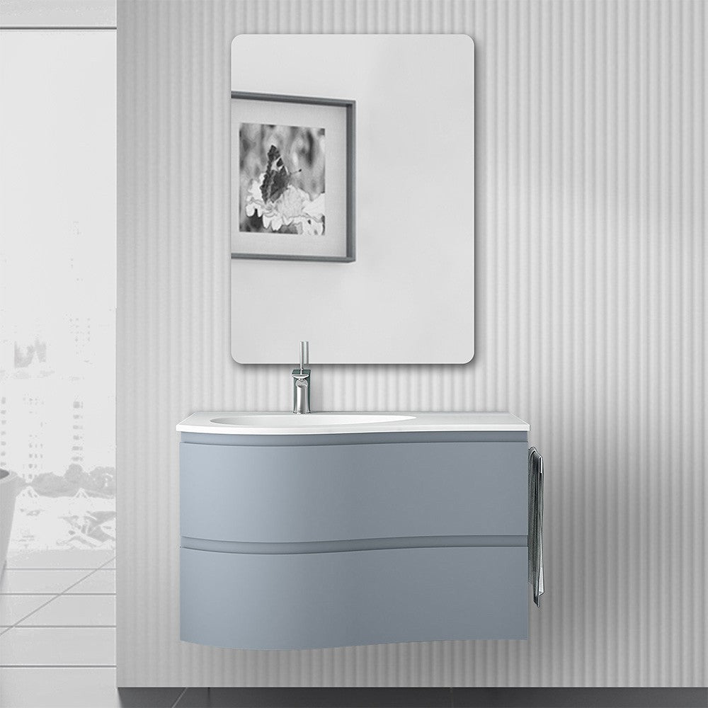 Mobile bagno sospeso 90 cm Melody azzurro polvere con vasca a sinistra