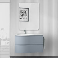 Mobile bagno sospeso 90 cm Melody azzurro polvere con vasca a sinistra
