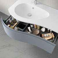 Mobile bagno sospeso 90 cm Melody azzurro polvere con vasca a sinistra