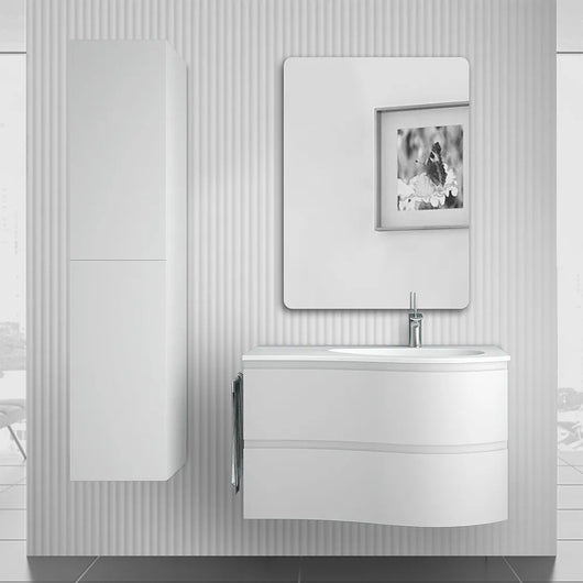 Mobile bagno sospeso 90 cm Melody bianco opaco con vasca a destra