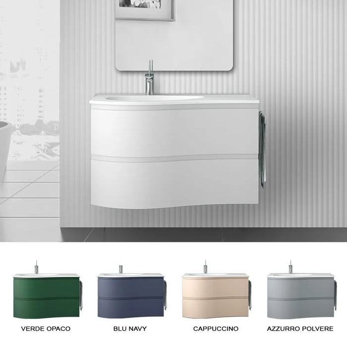 Mobile bagno sospeso 90 cm Melody bianco opaco con vasca a sinistra