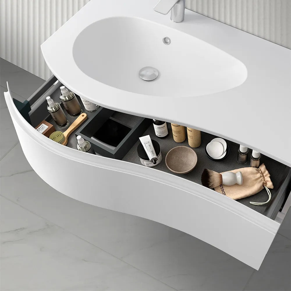 Mobile bagno sospeso 90 cm Melody bianco opaco con vasca a sinistra