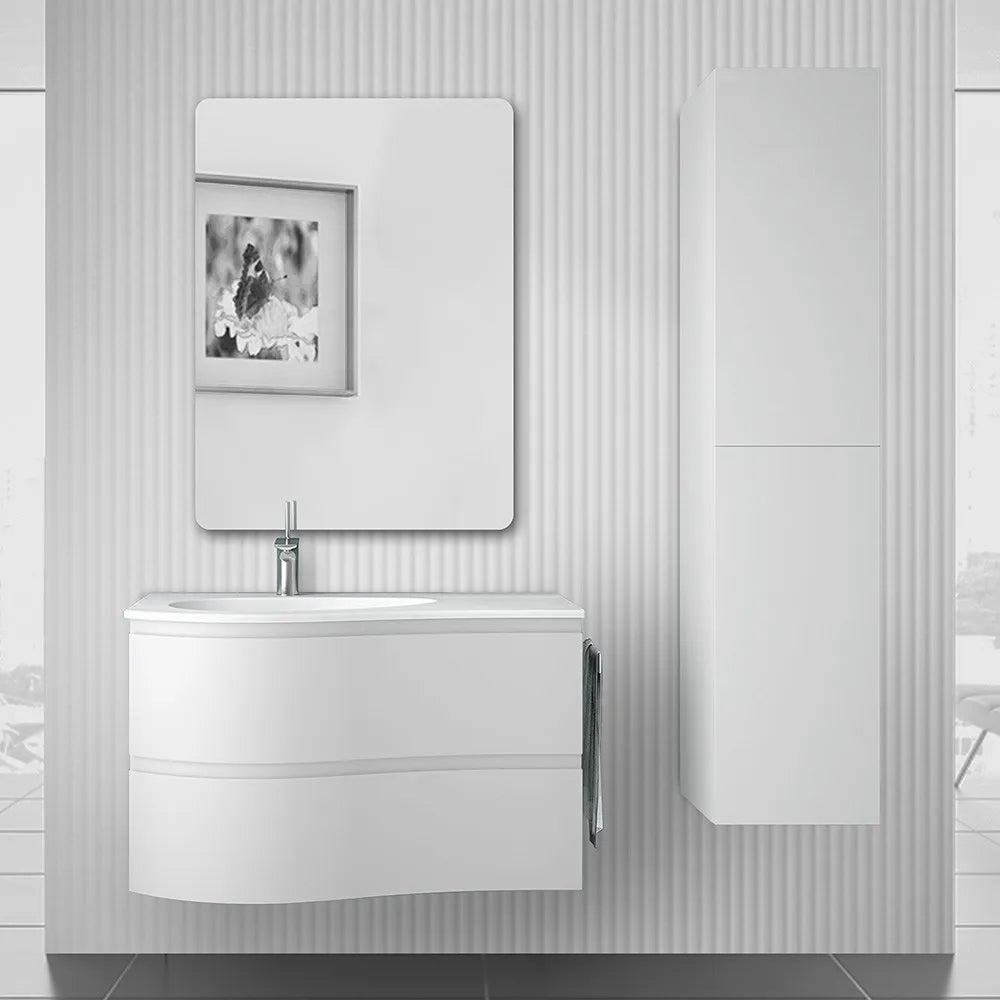 Mobile bagno sospeso 90 cm Melody bianco opaco con vasca a sinistra