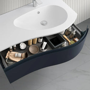 Mobile bagno sospeso 90 cm Melody blu navy con vasca a destra