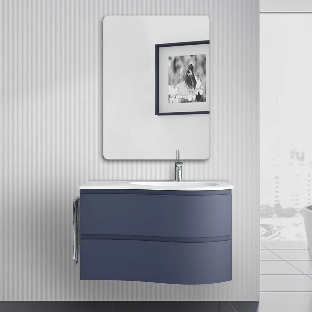 Mobile bagno sospeso 90 cm Melody blu navy con vasca a destra
