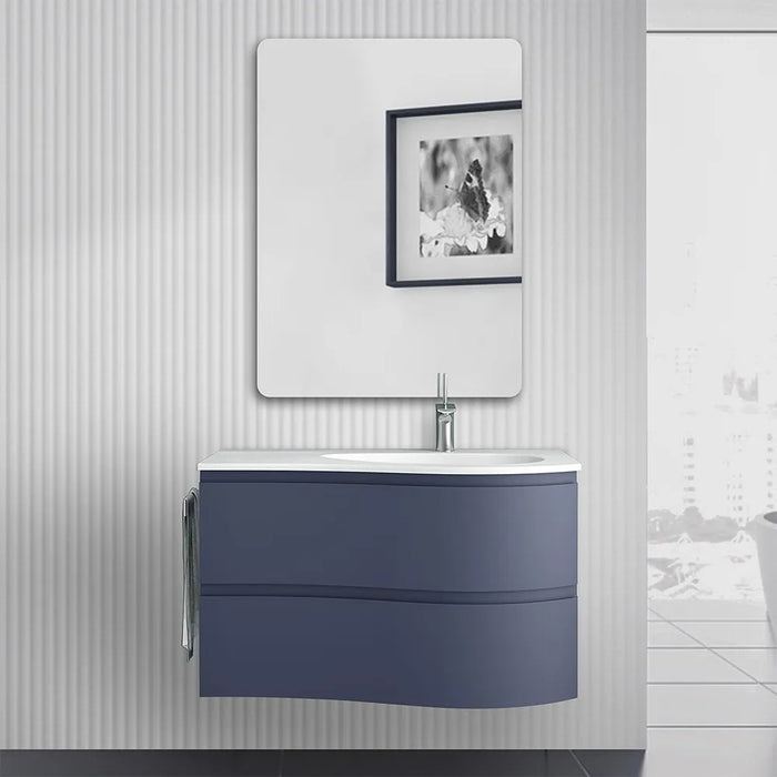 Mobile bagno sospeso 90 cm Melody blu navy con vasca a destra