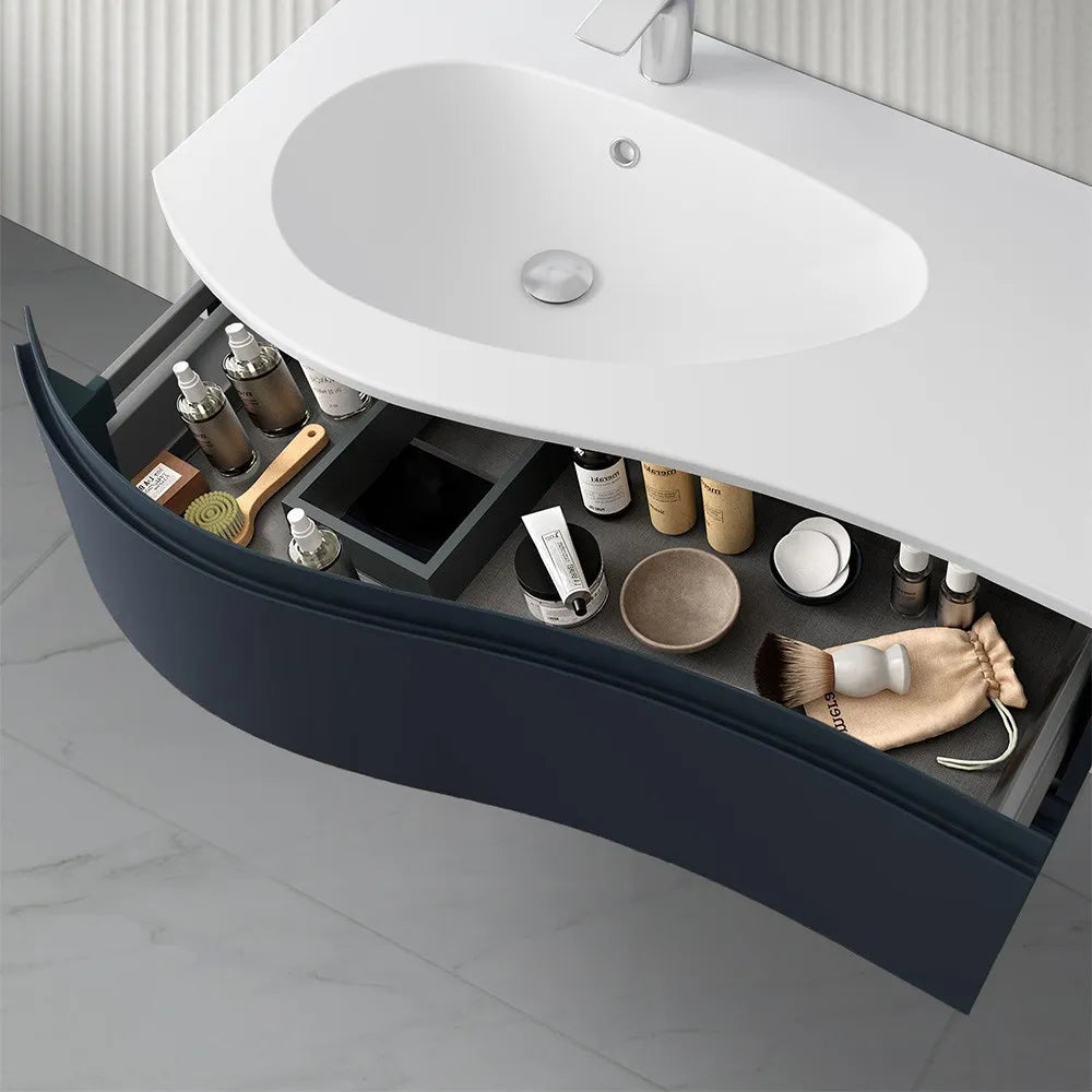 Mobile bagno sospeso 90 cm Melody blu navy con vasca a sinistra