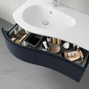 Mobile bagno sospeso 90 cm Melody blu navy con vasca a sinistra