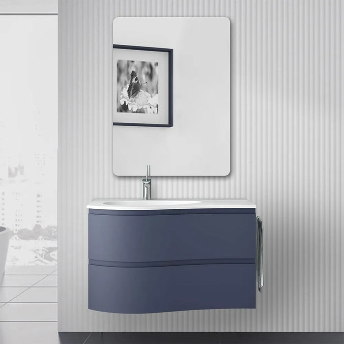 Mobile bagno sospeso 90 cm Melody blu navy con vasca a sinistra