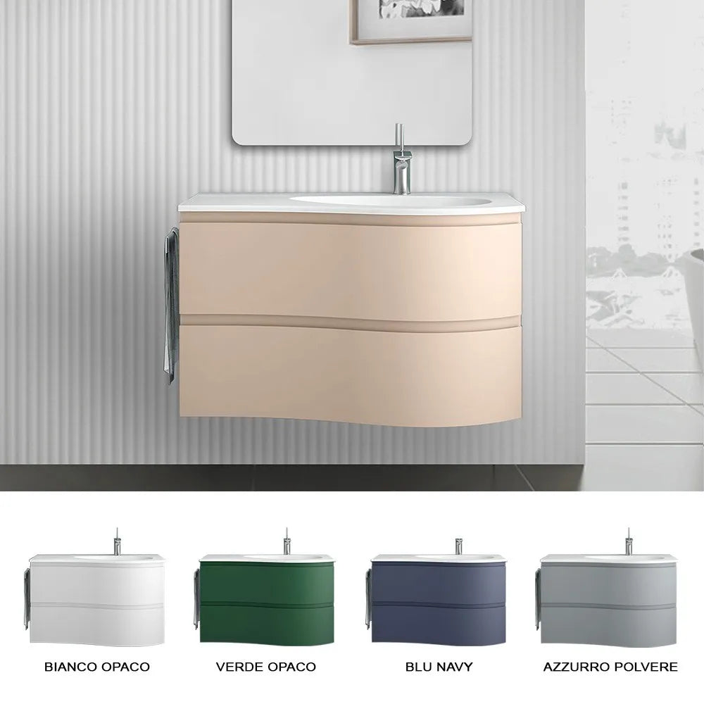 Mobile bagno sospeso 90 cm Melody cappuccino con vasca a destra