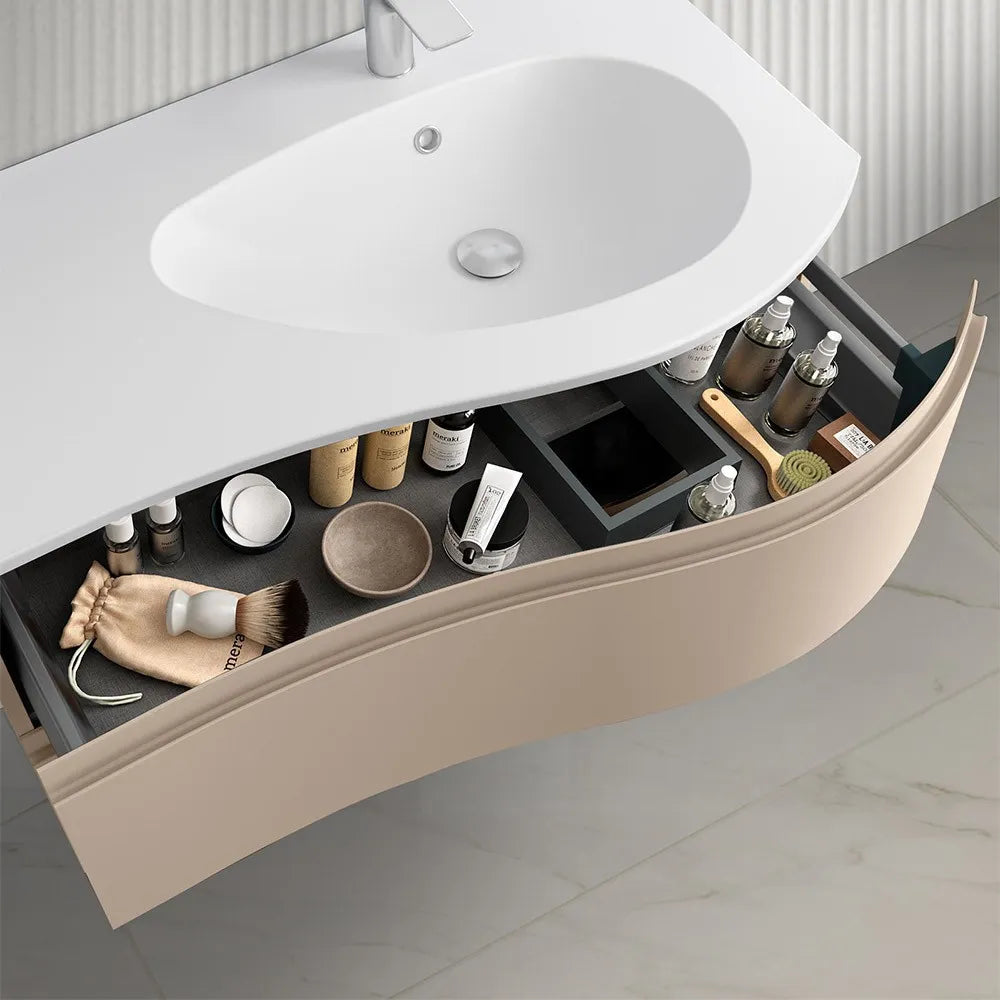 Mobile bagno sospeso 90 cm Melody cappuccino con vasca a destra