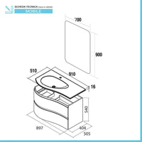 Mobile bagno sospeso 90 cm Melody cappuccino con vasca a sinistra