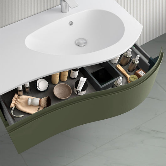 Mobile bagno sospeso 90 cm Melody verde bosco con vasca a destra