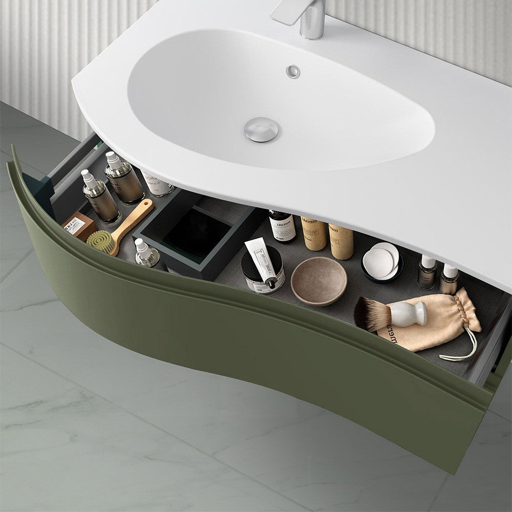 Mobile bagno sospeso 90 cm Melody verde bosco con vasca a sinistra