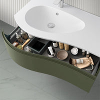 Mobile bagno sospeso 90 cm Melody verde bosco con vasca a sinistra