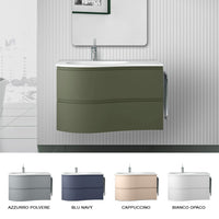 Mobile bagno sospeso 90 cm Melody verde bosco con vasca a sinistra