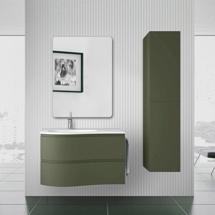 Mobile bagno sospeso 90 cm Melody verde bosco con vasca a sinistra