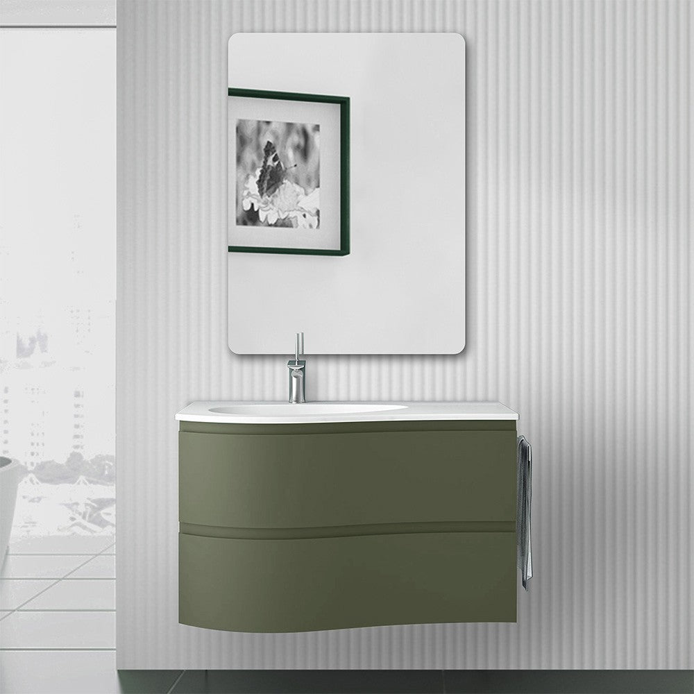 Mobile bagno sospeso 90 cm Melody verde bosco con vasca a sinistra