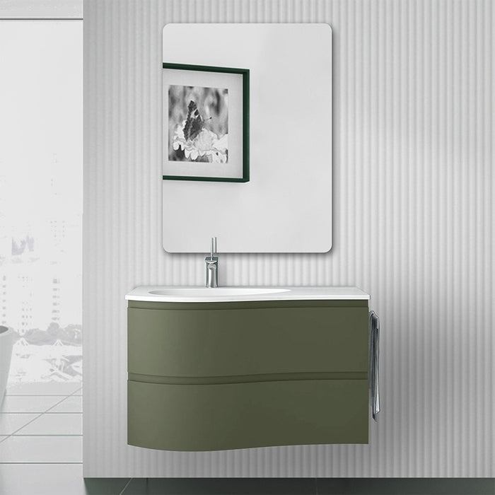 Mobile bagno sospeso 90 cm Melody verde bosco con vasca a sinistra