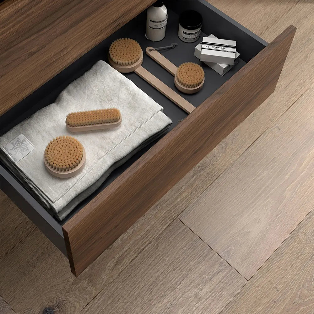 Mobile bagno sospeso 90 cm noce maya con top e specchio Gaya