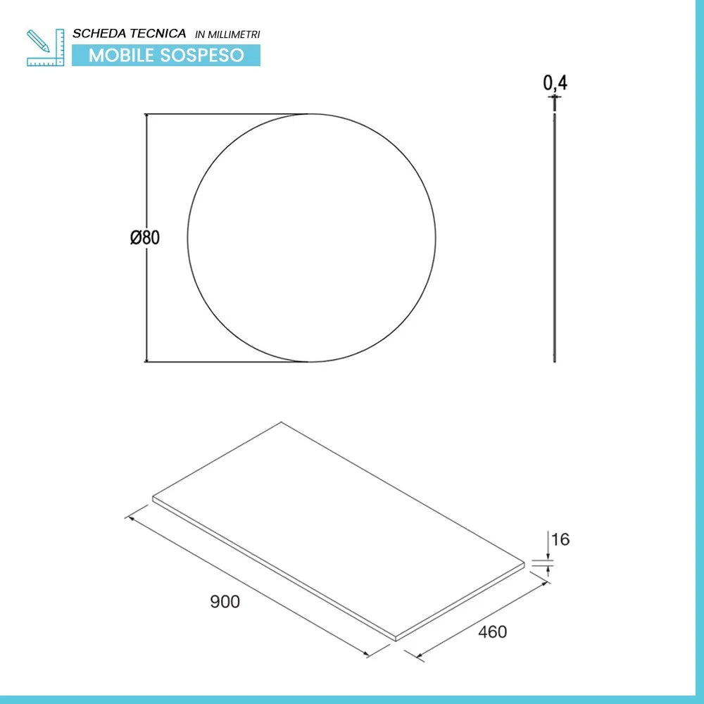 Mobile bagno sospeso 90 cm noce maya con top e specchio Gaya