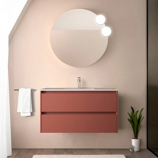 Mobile bagno sospeso 90 cm rosso satinato con specchio e lavabo Gaya