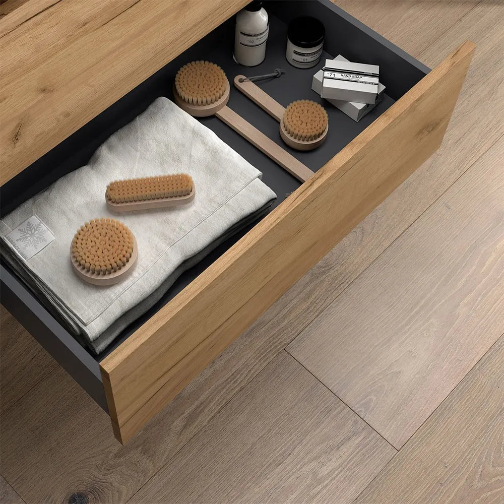 Mobile bagno sospeso 90 cm rovere africa con top e specchio Gaya