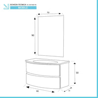 Mobile bagno sospeso 90 noce con lavabo e specchio 70x90 cm Maiori