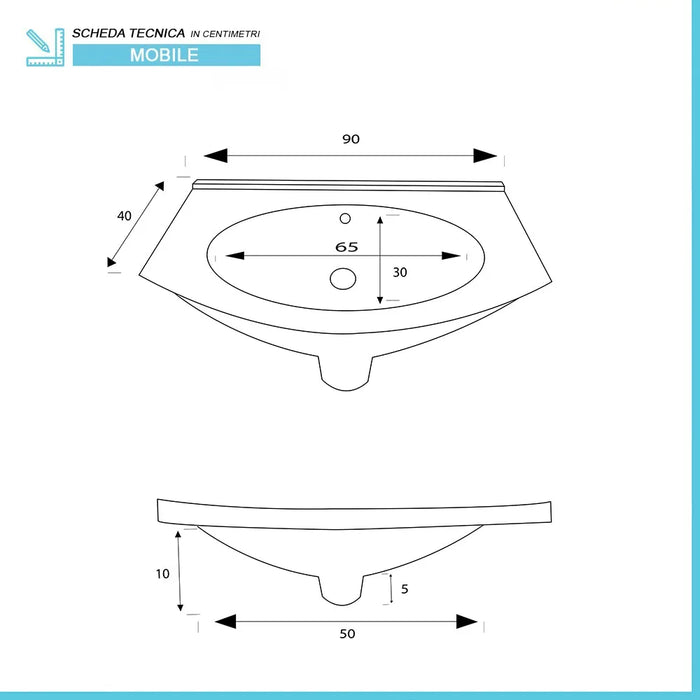 Mobile bagno sospeso 90 noce con lavabo e specchio 70x90 cm Maiori