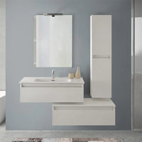 Mobile bagno sospeso 90 rovere bianco con base lavabo e cassetto Nadia