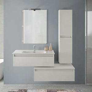 Mobile bagno sospeso 90 rovere bianco con base lavabo e cassetto Nadia