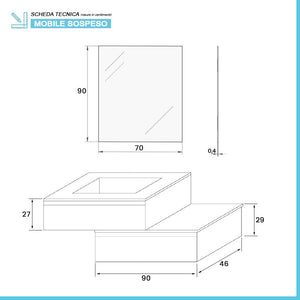 Mobile bagno sospeso 90 rovere naturale con base lavabo e cassetto Nadia