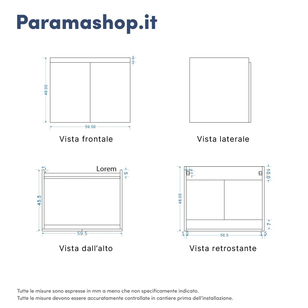 Mobile bagno sospeso 60 cm due ante rovere scuro lavabo e specchio | Yili