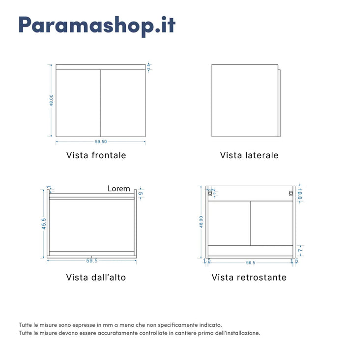Mobile bagno sospeso 60 cm due ante bianco effetto legno lavabo e specchio | Yili