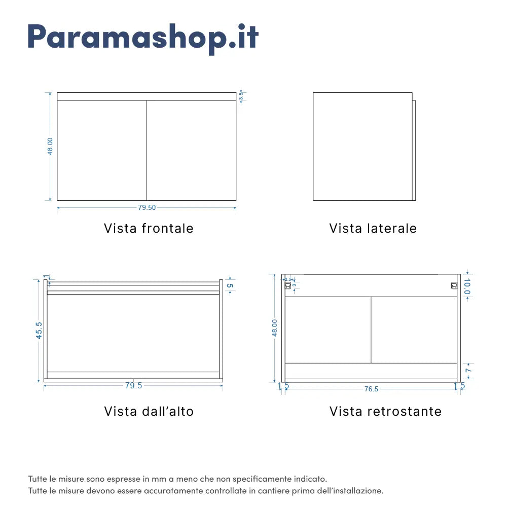 Mobile bagno sospeso 80 cm due ante bianco effetto legno lavabo e specchio | Yili