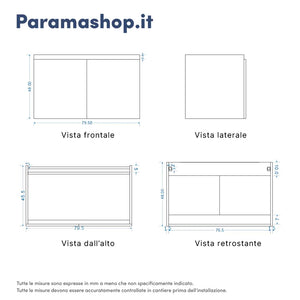 Mobile bagno sospeso 80 cm due ante rovere chiaro lavabo e specchio | Yili