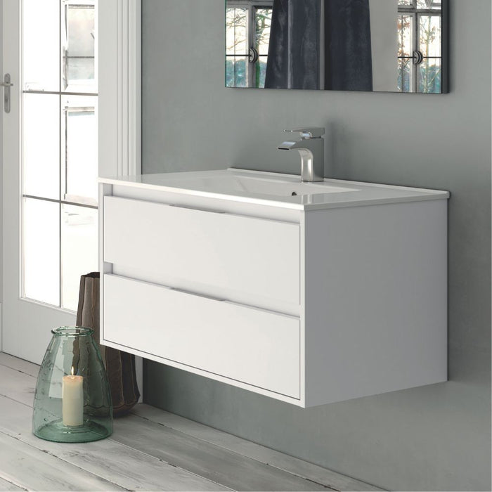Mobile bagno sospeso Bolton colore bianco laccato lucido 80x45x48H 2 cassetti: design moderno e funzionalità