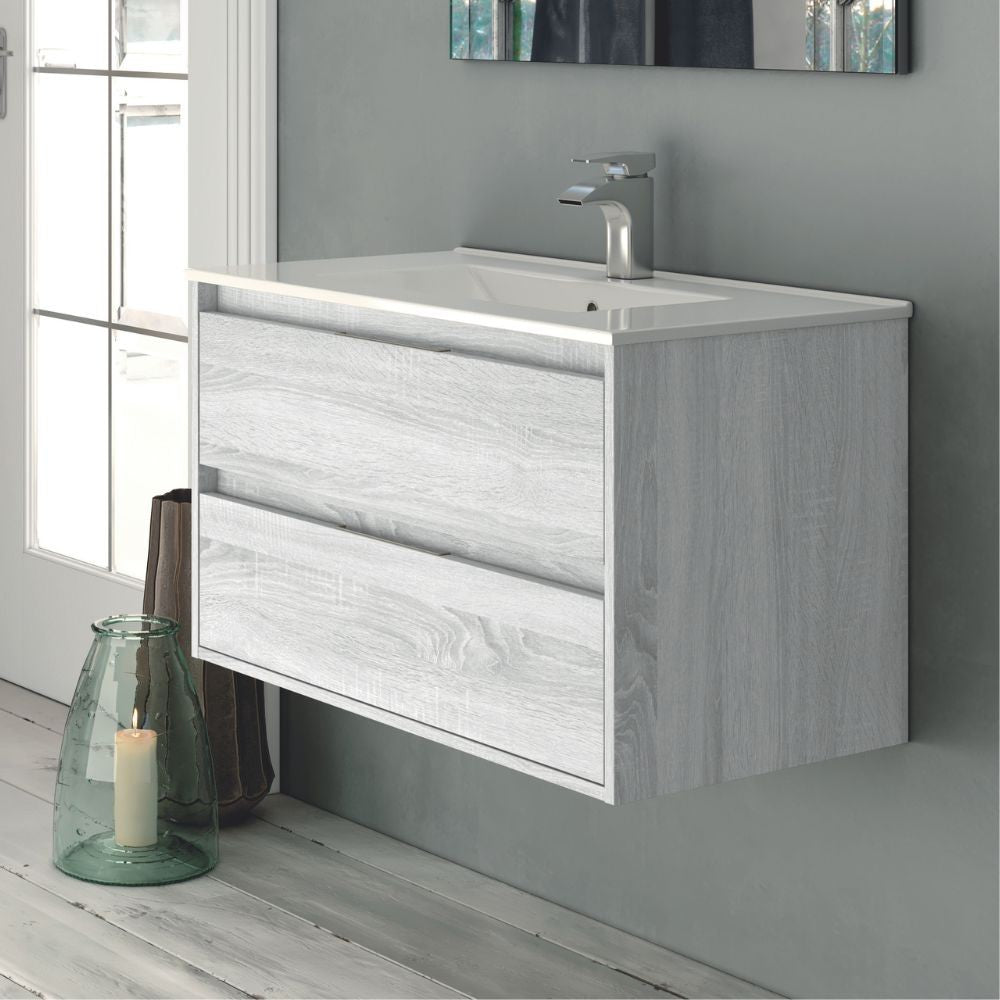 Mobile bagno sospeso Bolton colore rovere grigio ghiaccio 60x45x48H 2 cassetti: design moderno e funzionalità