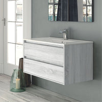 Mobile bagno sospeso Bolton colore rovere grigio ghiaccio 80x45x48H 2 cassetti: design moderno e funzionalità