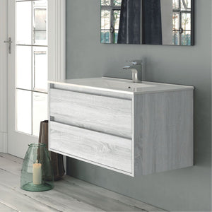 Mobile bagno sospeso Bolton colore rovere grigio ghiaccio 80x45x48H 2 cassetti: design moderno e funzionalità
